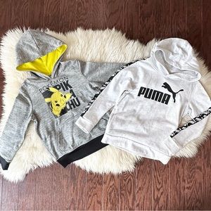 2 Boys Size 6 Hooded Fleece Pullover Sweaters- Pokémon Pikachu and Puma